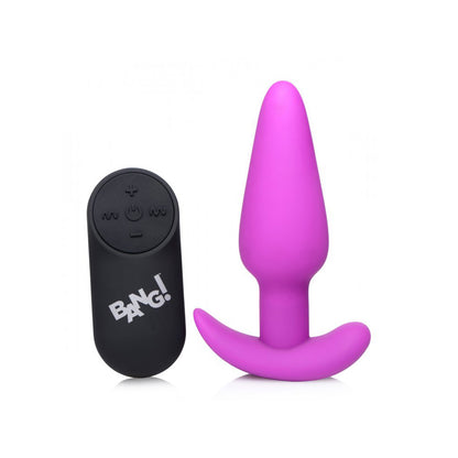 Bang! 21X Vibrating Silicone Butt Plug with Remote Control - Purple