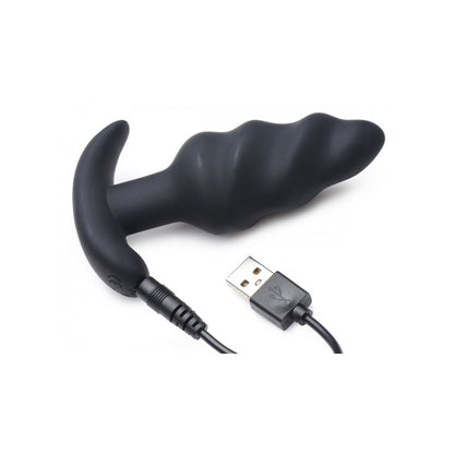 Bang! 21X Vibrating Silicone Swirl Butt Plug with Remote Control - Blue