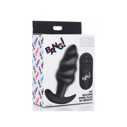 Bang! 21X Vibrating Silicone Swirl Butt Plug with Remote Control - Blue