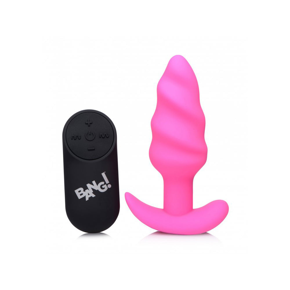 Bang! 21-Function Vibrating Silicone Swirl Butt Plug with Remote Control – Pink