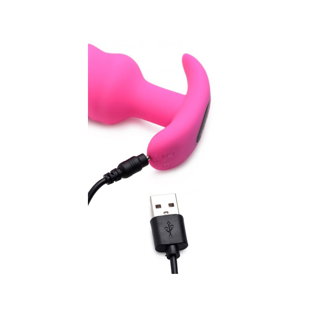 Bang! 21-Function Vibrating Silicone Swirl Butt Plug with Remote Control – Pink