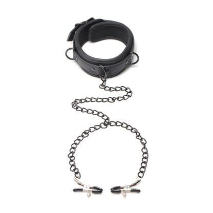 Master Series Temptress Collar with Nipple Clamps – BDSM Collar and Nipple Clamp Set