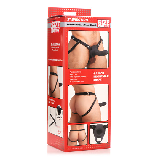 Size Matters Realistic Silicone Penis Sheath W/ 2" Tip Black
