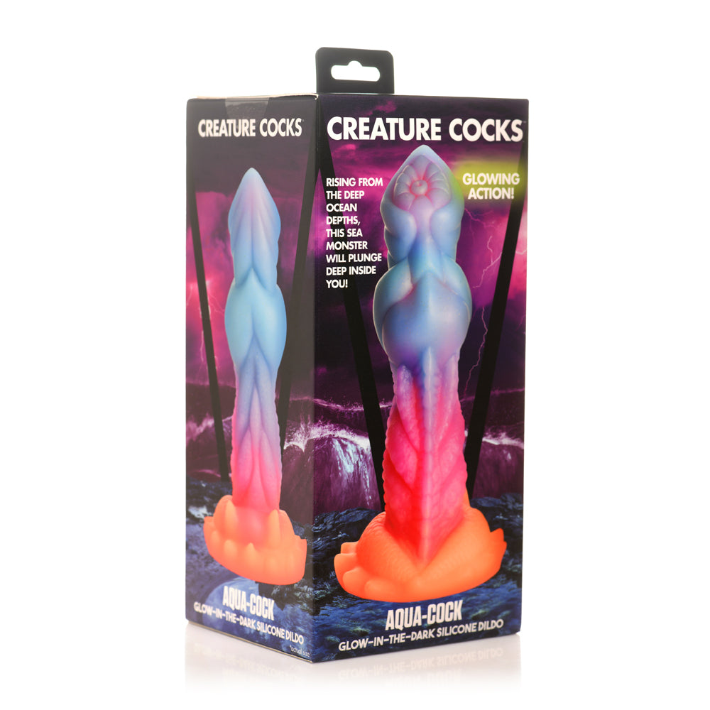Aqua-Cock Glow-In-The-Dark Silicone Dildo by Creature Cocks