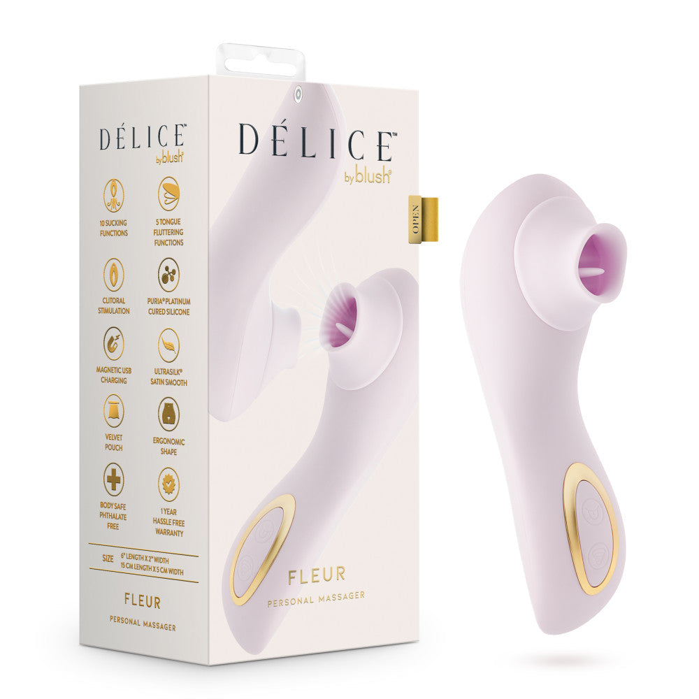 Delice Fleur Clitoral, Fluttering & Suction Personal Massager Barely Purple