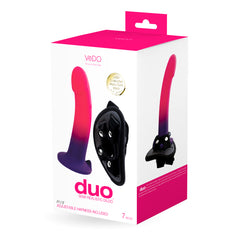 Duo Silicone Dildo With Harness Pink/Purple