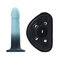 Duo Silicone Dildo With Harness Turquoise/Black