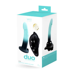 Duo Silicone Dildo With Harness Turquoise/Black