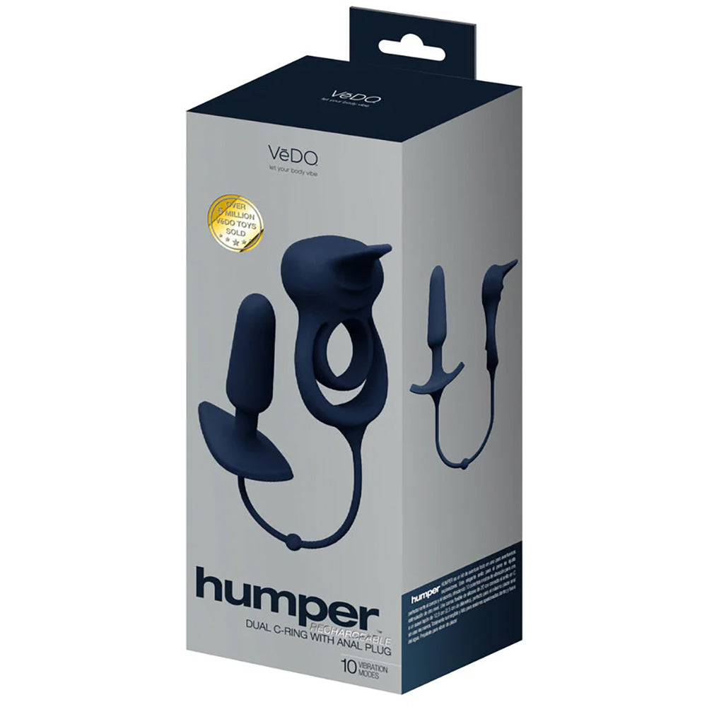 Humper Rechargeable Dual C-Ring With Plug Black