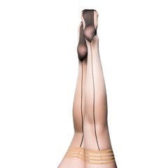 Ruby Nude Stockings with Black Back Seam and Cuban Heel - Size B