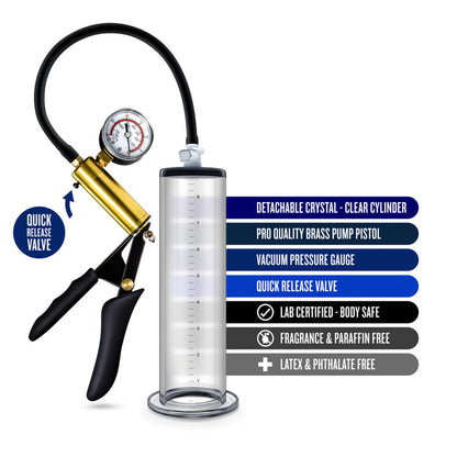 Performance VX6 Vacuum Penis Pump with Brass Pistol and Pressure Gauge – Clear