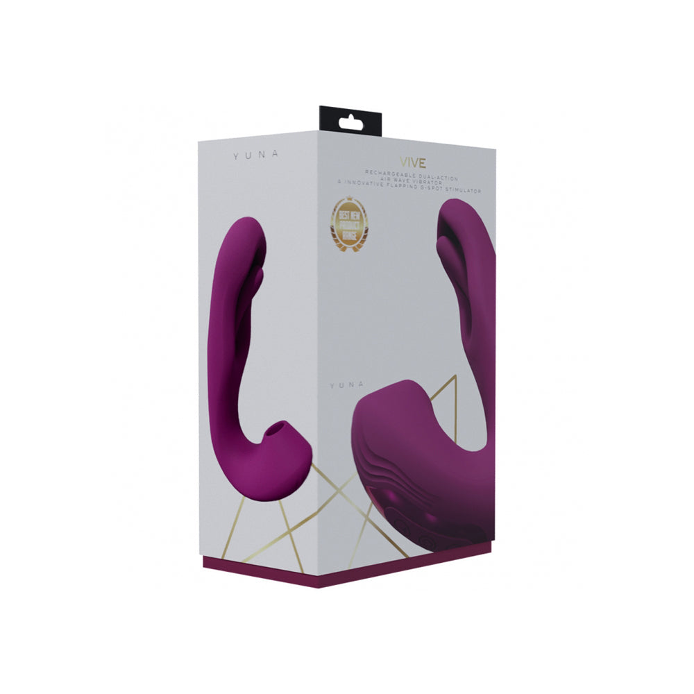 Vive Yuna Rechargeable Dual Action Airwave Vibrator With Innovative G-Spot Flapping Stimulator Pink