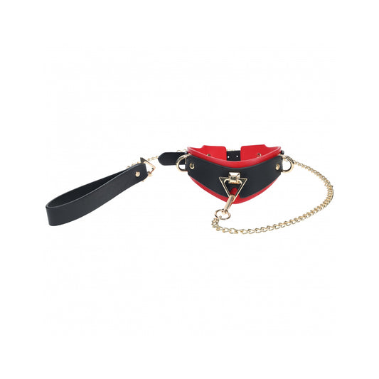Ouch! Milan Collection Collar with Leash – Black & Red Adjustable Bondage Set