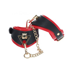 Ouch! Milan Collection Handcuffs – Black/Red Faux Leather BDSM Restraints for Stylish Bondage Play