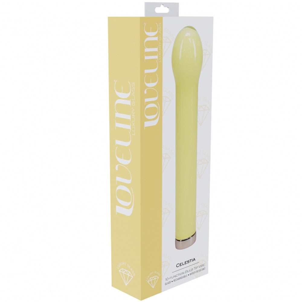 Loveline Celestia 6.3-Inch Glass Vibrator with Bulb Tip - Yellow