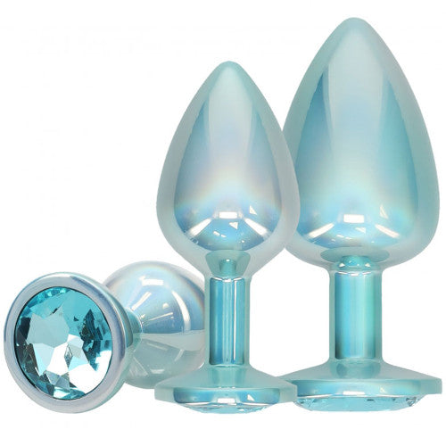 Ouch! Paris Collection Metal Anal Plug Set – Blue Trio for Stylish and Gradual Backdoor Play