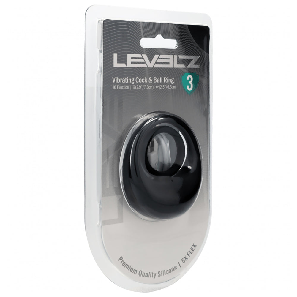 Levelz Vibrating Liquid Silicone Cock & Ball Ring Black
