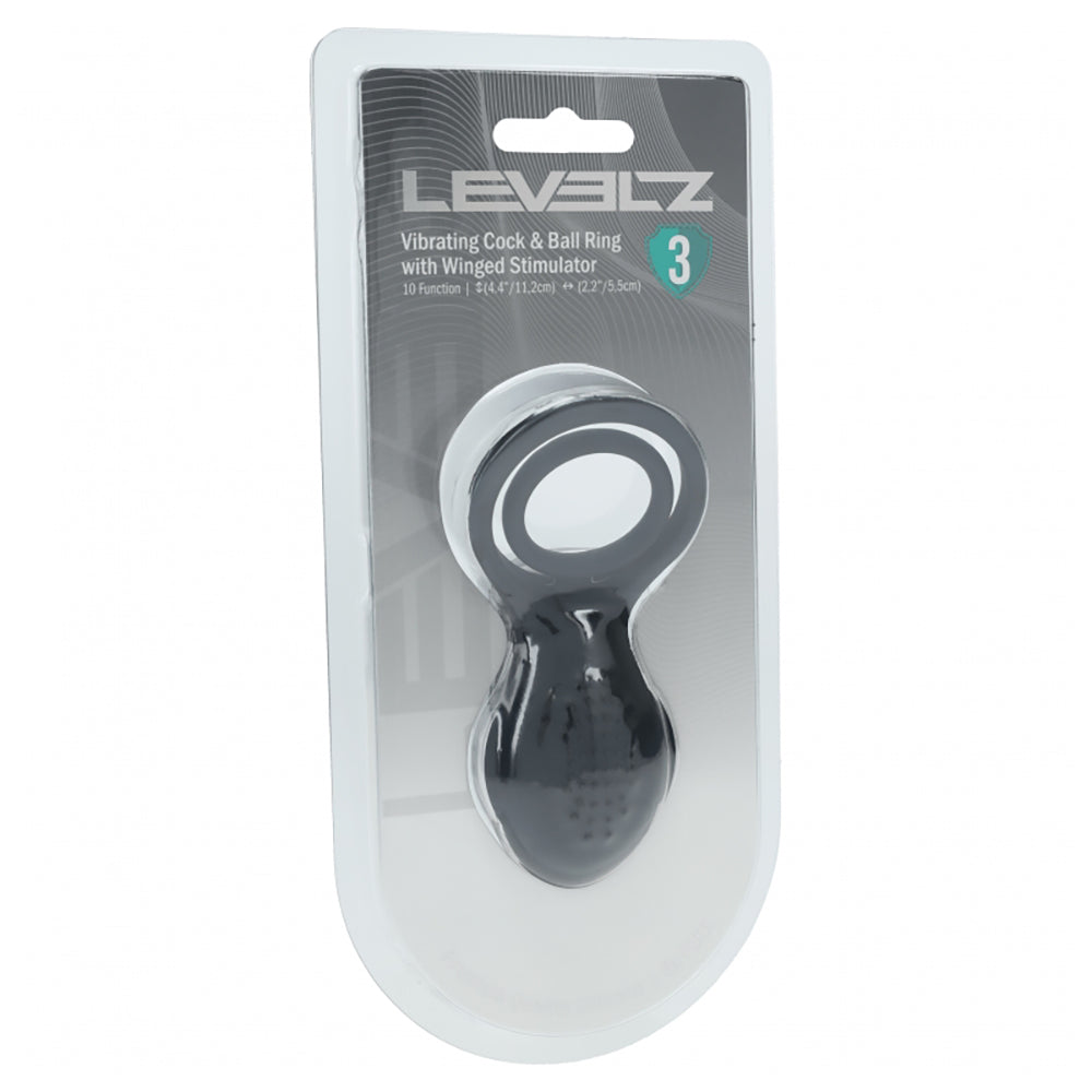 Levelz Vibrating Cock And Ball Ring With Winged Stimulator Black
