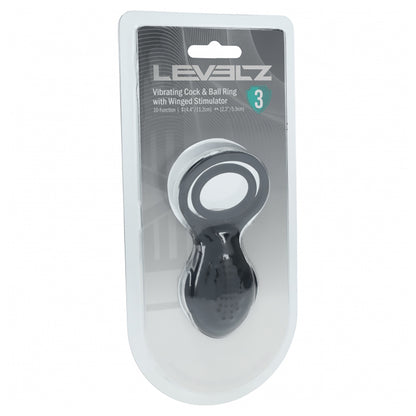 Levelz Vibrating Cock And Ball Ring With Winged Stimulator Black