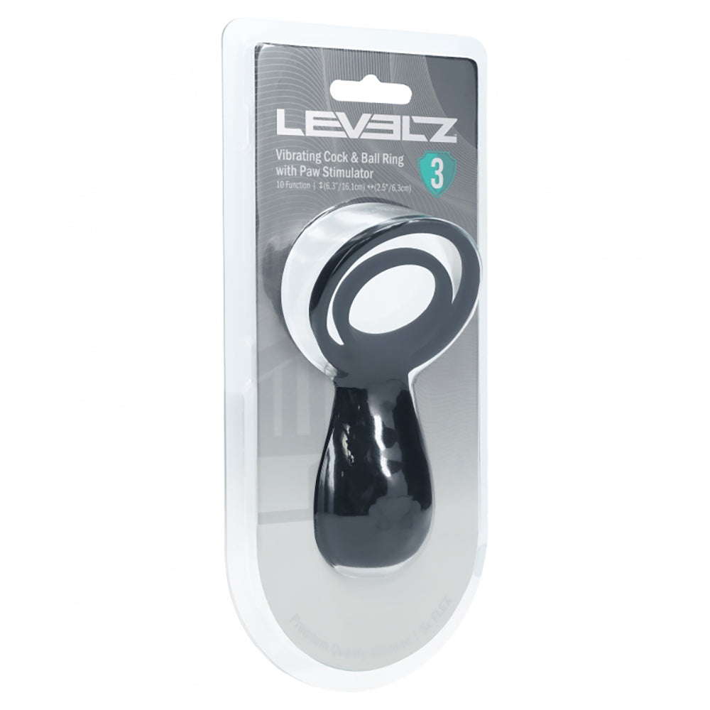 Levelz Vibrating Cock And Ball Ring With Paw Stimulator Black