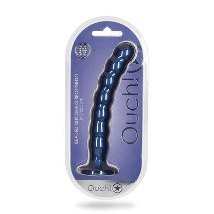 Beaded Silicone G-Spot Dildo 8" Metallic Blue