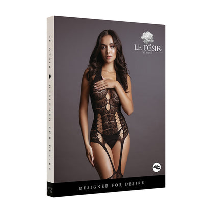 Le Desir Lace Suspender Bodystocking for Women – Sheer Lace Bodystocking with Suspender Straps