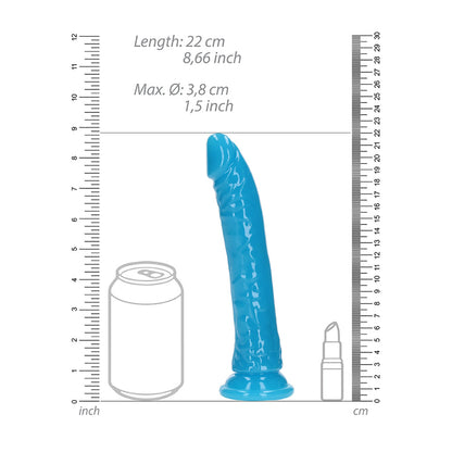Realrock Glow In The Dark Slim Dildo 8''  Neon Blue