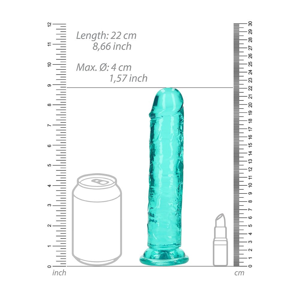 Realrock Crystal Clear Straight Realistic Dildo With Suction Cup 8'' Turquoise