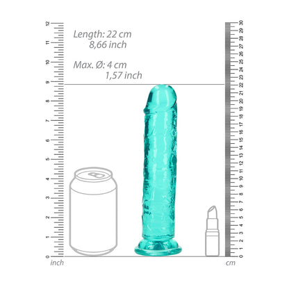 Realrock Crystal Clear Straight Realistic Dildo With Suction Cup 8'' Turquoise