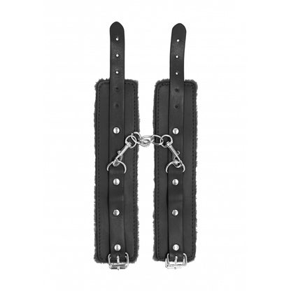 Ouch! Plush Leather Hand Cuffs Black