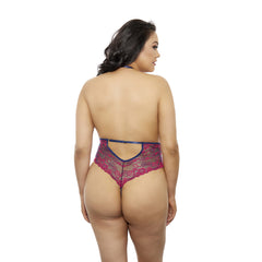 Plus Size Two-Tone Lace Bodysuit in Fuchsia