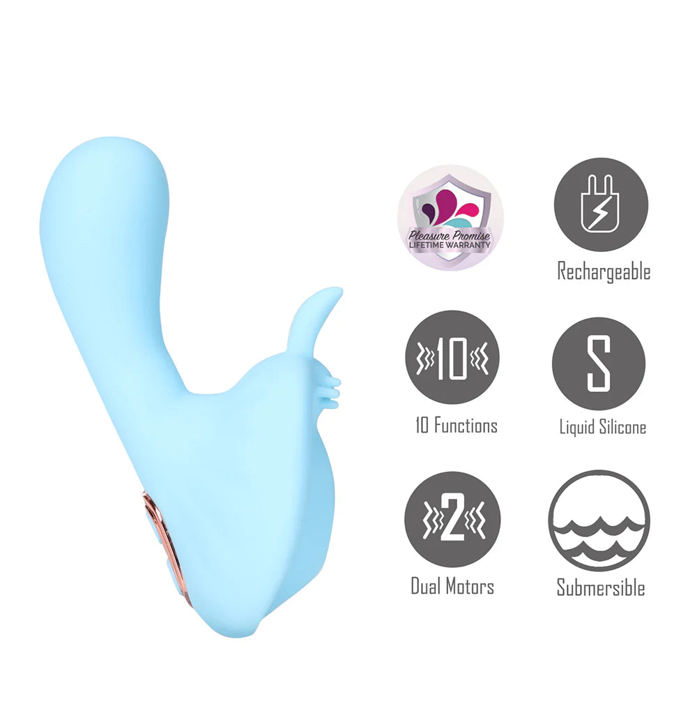 AVERI Blue Rechargeable Dual Vibration Liquid Silicone Vibrator - 10 Functions