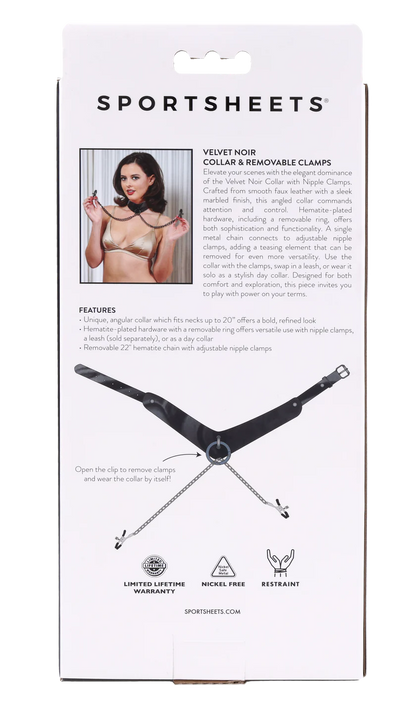 Velvet Noir Collar with Nipple Clamps – Adjustable Bondage Accessory