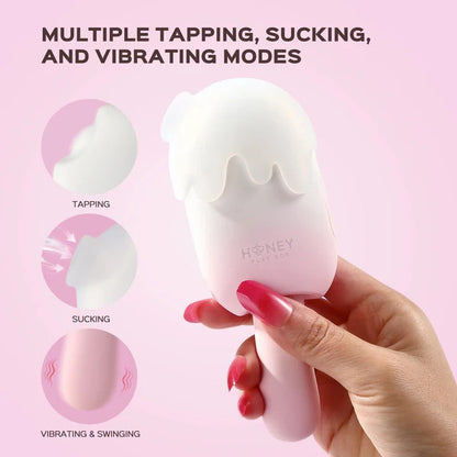 Bite Me Sucking, Tapping & Vibrating Silicone Rechargeable Cream Pop Stimulator